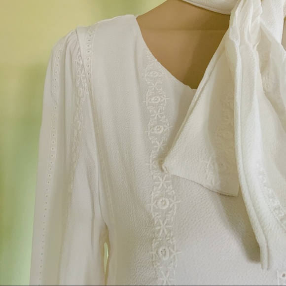 SALE Honey Punch Delicate White Eyelet Short Dress Long Sleeves Bow Tie Sash SML - Picture 13 of 16